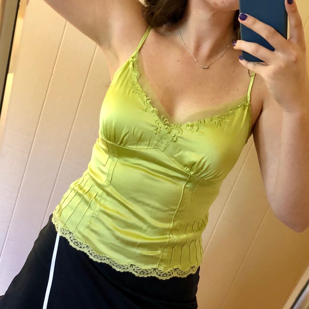 silky lime green & lace tank